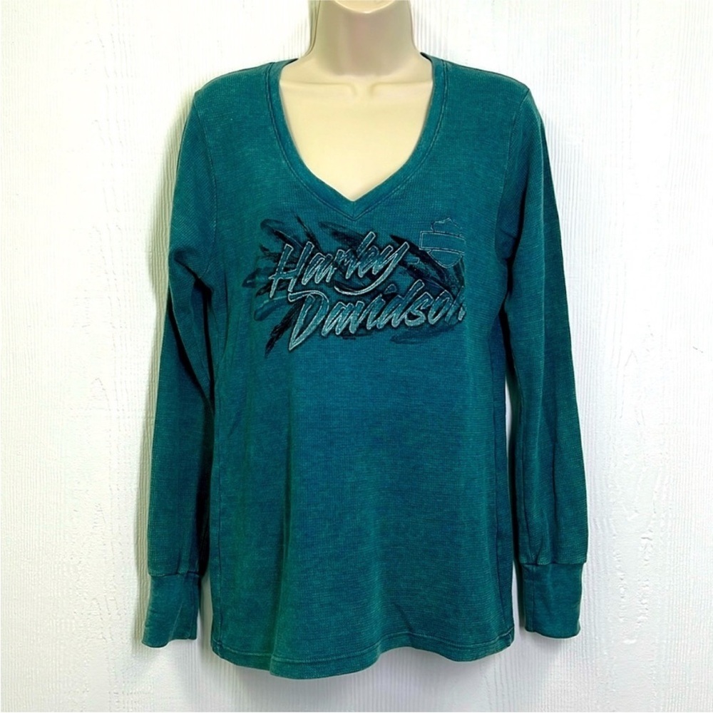 Harley Davidson - NWT New Smyrna Beach Mineral Wash V Neck Thermal Shirt Small